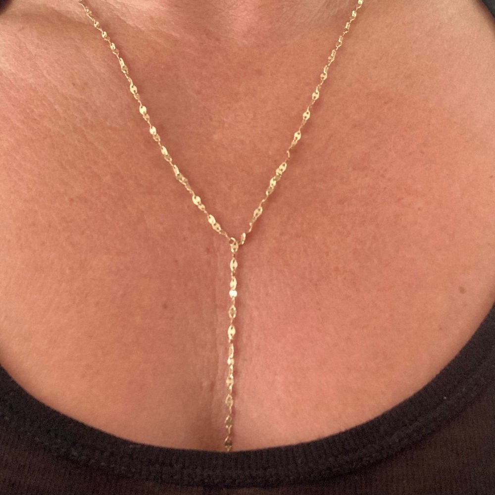 Elegant Solid 14k Gold Lariat Necklace Perfect Gift Celebrity Stylist Design